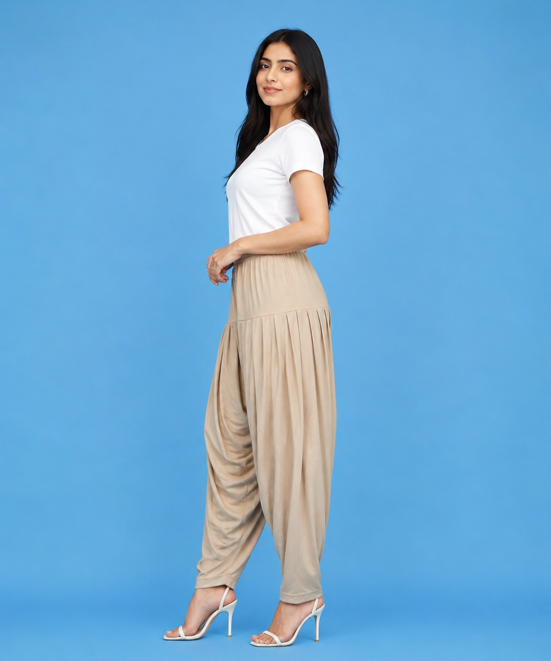 Women's Solid Beige Color Patiala Pant | Size L, XL, 2XL, 3XL | Comfortable Ethnic Salwar Bottom for Daily Wear