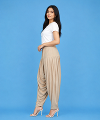 Women's Solid Beige Color Patiala Pant | Size L, XL, 2XL, 3XL | Comfortable Ethnic Salwar Bottom for Daily Wear