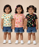 Kids Girls Cotton Printed T-shirt | 0 to 3 Years (Pack Of 3 Pieces)
