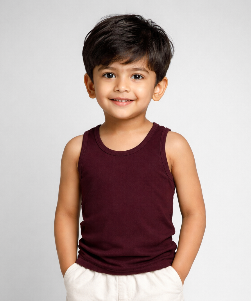 Kids Boys Color Cotton Inner Vest – Comfortable Sleeveless Undershirt ( Pack Of 5 Combo )