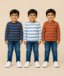 Kids Boys Cotton Stripes Full Sleeve T-shirt | Age 0-3 Years (Pack of 3)