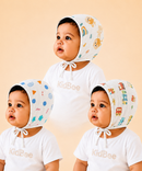 Baby Muslin Cotton Printed Bonnet Cap with Chin Tie – Soft & Comfortable Infant Headwear | 0–12 Months (Pack of 3)