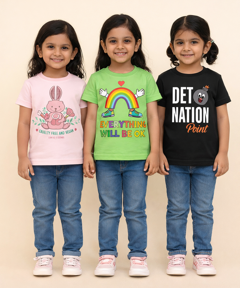 Kids 100% Cotton Fine Tshirt With Printed Multi Colour | Age 1 to 6 Years (Pack of 3 Pieces)