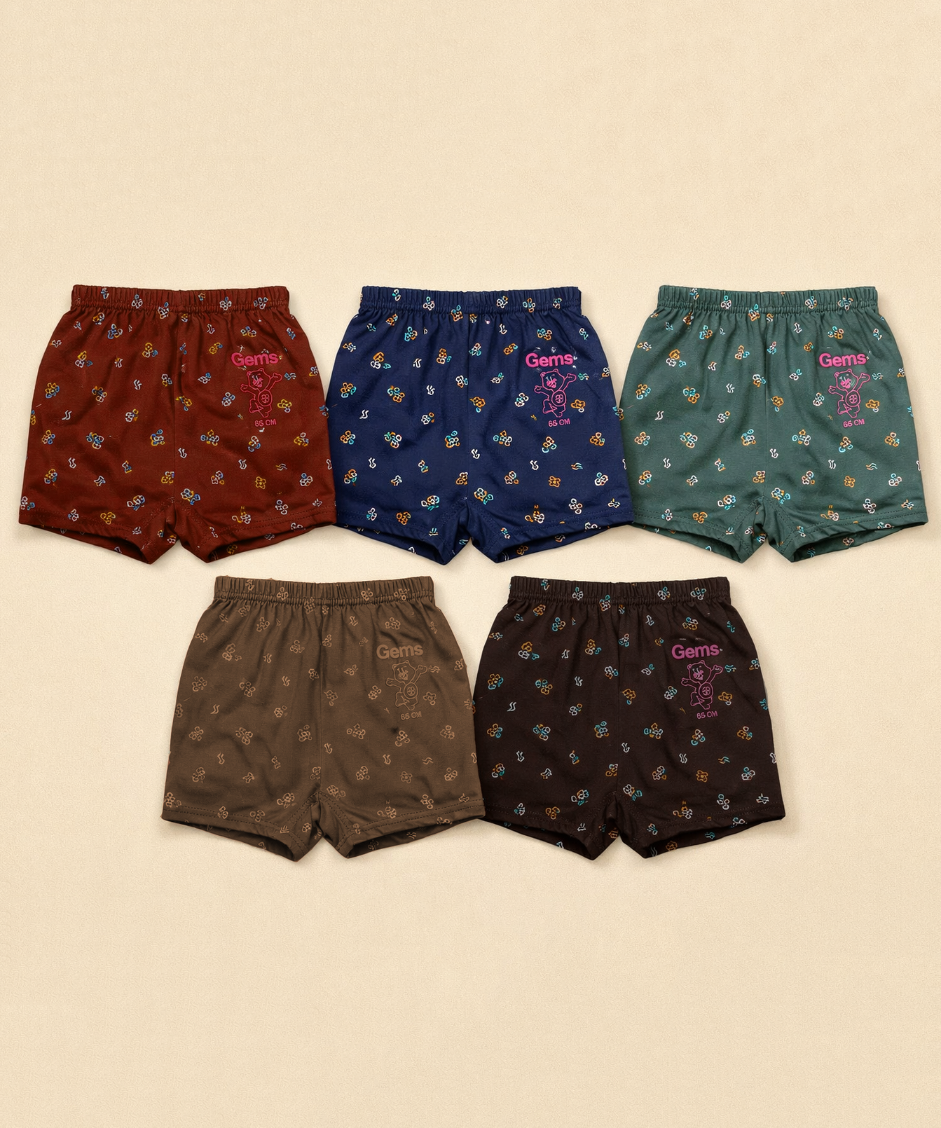 Boy Kids Gems Print Underwear Brief 100% Pure Cotton | (Pack of 5)