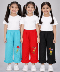 Pure Cotton Embroidered 3/4 Pajama Pant for Casual wear for Girl Kids Age 0 To 6 Years (Pack of 3)
