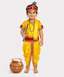Janmashtami Krishna Fancy Dress Costume for Boys & Girls with Top & Bottom | 0 to 10 Years | Littile Krishna Outfit with Crown, Flute & Accessories