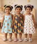 Girl Baby Sleeveless Cotton Frock Printed with Underwear | Age 0 to 6 Months (Pack of 3 Pieces)