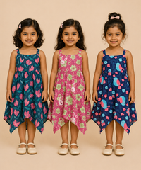 Fish Frock Floral Printed | Casual wear for Girl Kids Age 1 To 6 Years (Pack of 3)