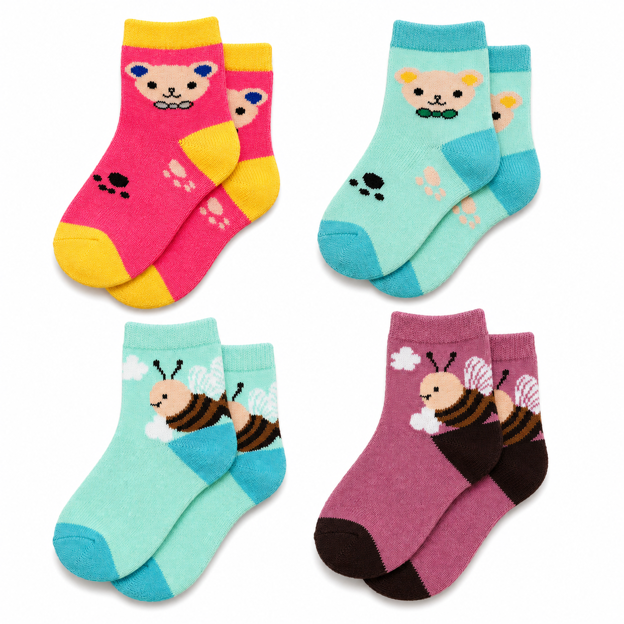 Cute Cartoon Ankle Socks for Baby Kids Casual Wear Multicolor |  Pack of 4 Combo