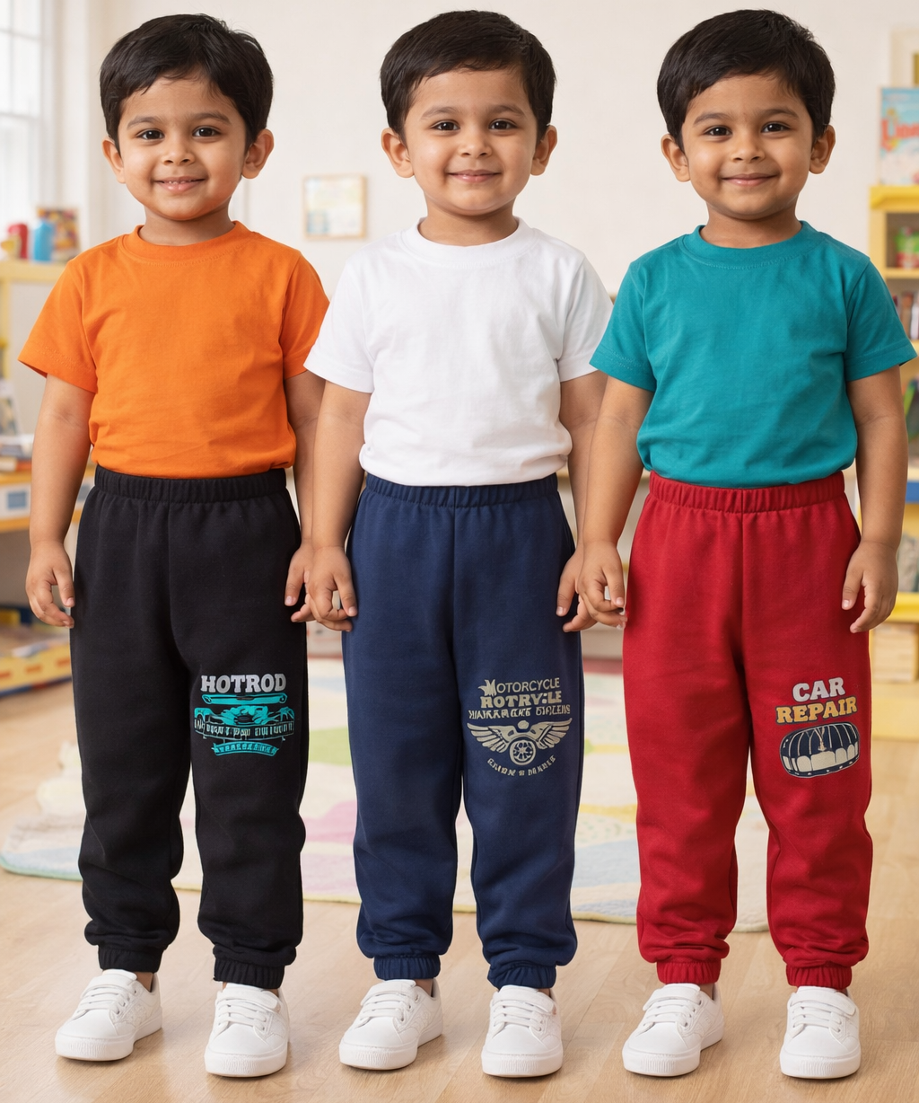 Cotton Track Pant with Bottom Cuff | Random Cartoon Printed | Age 0 to 5 Years (Pack of 3 Pieces)