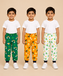 Kids Printed Cotton Track Pants for Boys | Soft Elastic Waist Full Length Joggers | Age 6 Months-5 Years | Pack of 3 Pieces