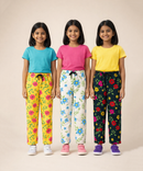 Girls Cotton Printed Track Pants (Pack of 3) | Nightwear & Casual | 6–9 Years