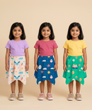Cotton Fish Midi Floral Printed Skirt | Casual wear for Girl Kids Age 2 To 9 Years (Pack of 3)