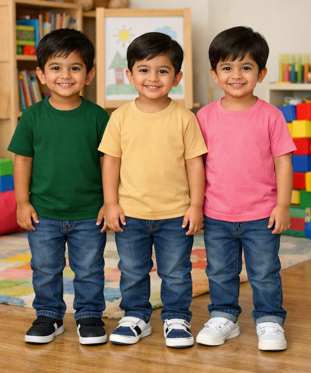 Kids Cotton Boys Tshirt Plain Multi Color | Age 0 to 6 Years (Pack of 3 Pieces)