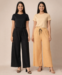 Birdseye Mesh Palazzo Pant | Casual Night wear for Women (Pack of 2)
