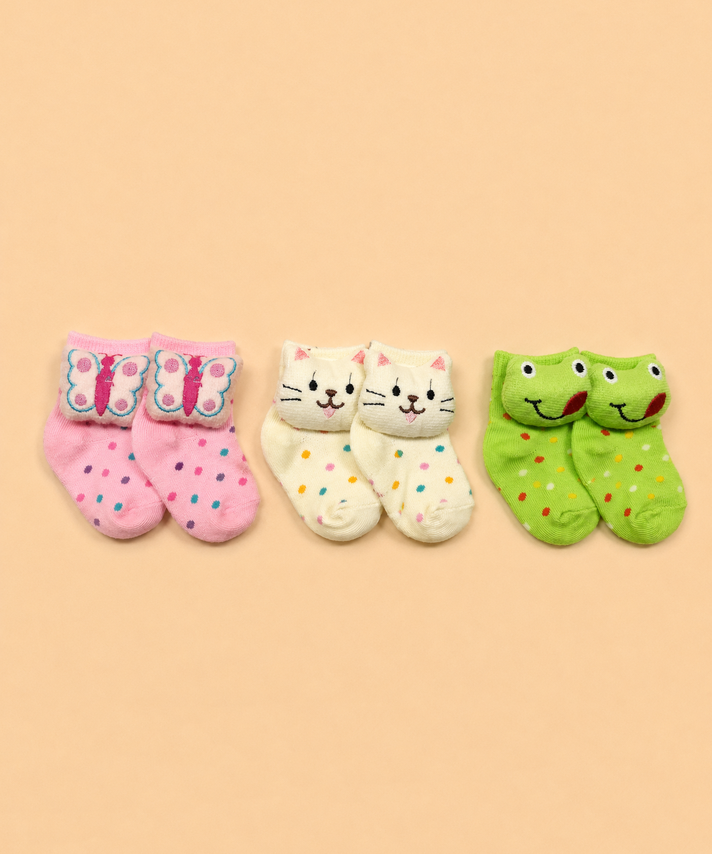 Cute Cartoon Animal Baby Kids Ankle Socks | Age 0-12 Months | Soft Cotton Anti-Slip Toddler Socks for Boys & Girls | 3 Pack Combo