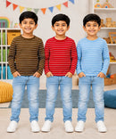 Kids Boys Stripes Full Sleeve Cotton Tshirt | Age 0 to 3 Years (Pack of 3 Pieces)