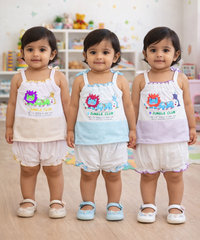 Boy & Girl Baby Printed Top Knot Dress | Top and Shorts Set | 100% Pure Cotton (Pack of 3 Sets Combo)
