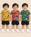 Baby Boys All Over Printed Cotton T-Shirt Multi Colour | Age 0 to 36 Months (Pack of 3 Pieces)