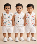 Baby Boys Sleeveless Muslin Cotton Printed Jebla Vest | 3–6 Months (Pack of 3)