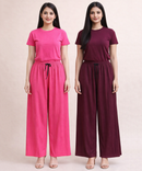 Crinkle Cotton Palazzo Pant | Casual Night wear for Women (Pack of 2)