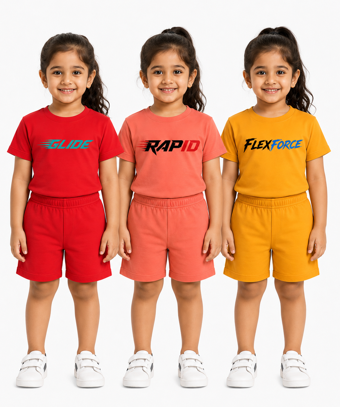 Kids Typography Print T-Shirt & Shorts Co-Ord Set for Girls | Age 6 Months-3 Years | Pack Of 3 Set Combo