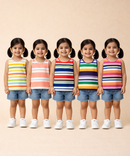 Cotton Stripes Kids Girls Sleeveless T-shirt (Pack of 5)