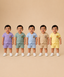 Boy & Girl Babies Poly Cotton Half Sleeve Printed Top & Shorts Co-ord Set | 0-6 Months (Pack of 5) - Style 4