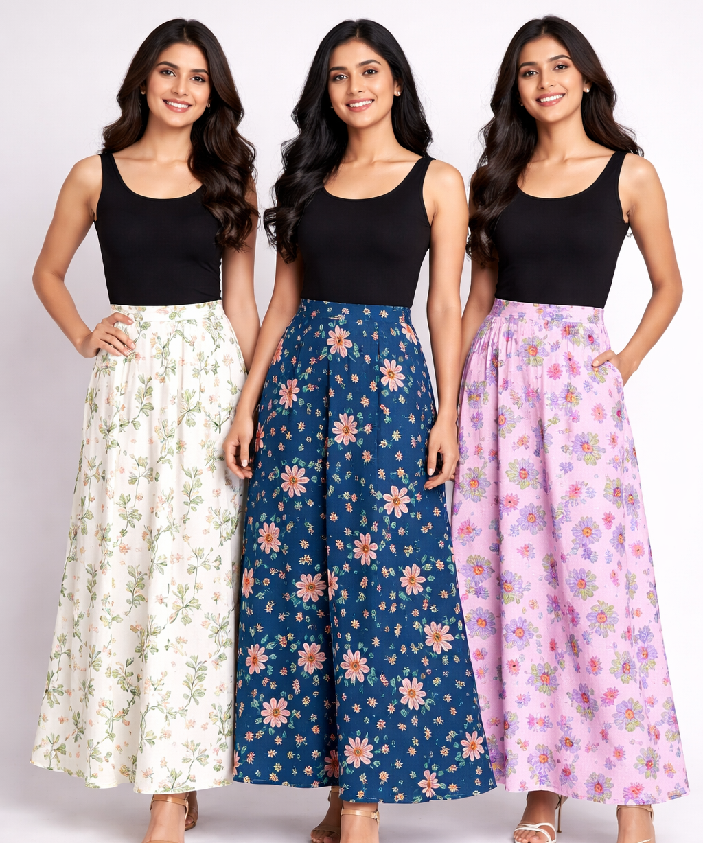 Rayon Floral Printed Skirt for Women Casual & Party Wear | Combo (Pack of 3)