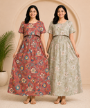 Maternity Feeding Maxi Dress | Nursing Friendly Nighty Style (Pack of 2 Pieces)