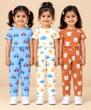 Girl Kids All Over Printed Tshirt and pant Co-ord Set | Age 6 Months to 4 Years (Pack of 3 Sets)