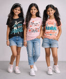 Girls Printed Casual Round Neck T-shirt (Pack of 3 Pieces)