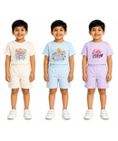 Kids Cartoon Print T-Shirt & Shorts Co-Ord Set for Boys | Age 6 Months-3 Years | Pack Of 3 Set Combo