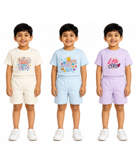Kids Cartoon Print T-Shirt & Shorts Co-Ord Set for Boys | Age 6 Months-3 Years | Pack Of 3 Set Combo