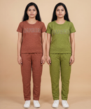 Women Textured Polyester Co-ord Set | Half Sleeve Top & Pants | Pack of 2 Set Combo