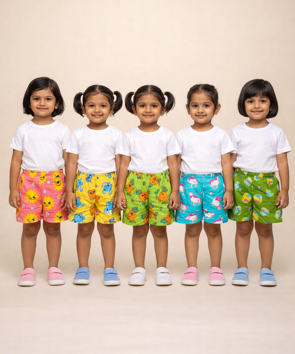 Girls Kids Pure Cotton Printed Shorts with Elastic Age 0 To 4 Years (Pack of 10)