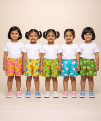 Girls Kids Pure Cotton Printed Shorts with Elastic Age 0 To 4 Years (Pack of 10)