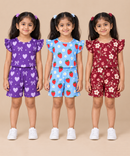 Girls All Over Printed | Flutter Sleeve Tshirt and Shorts Co-ord Set | Age 0 to 3 Years (Pack of 3 Sets)