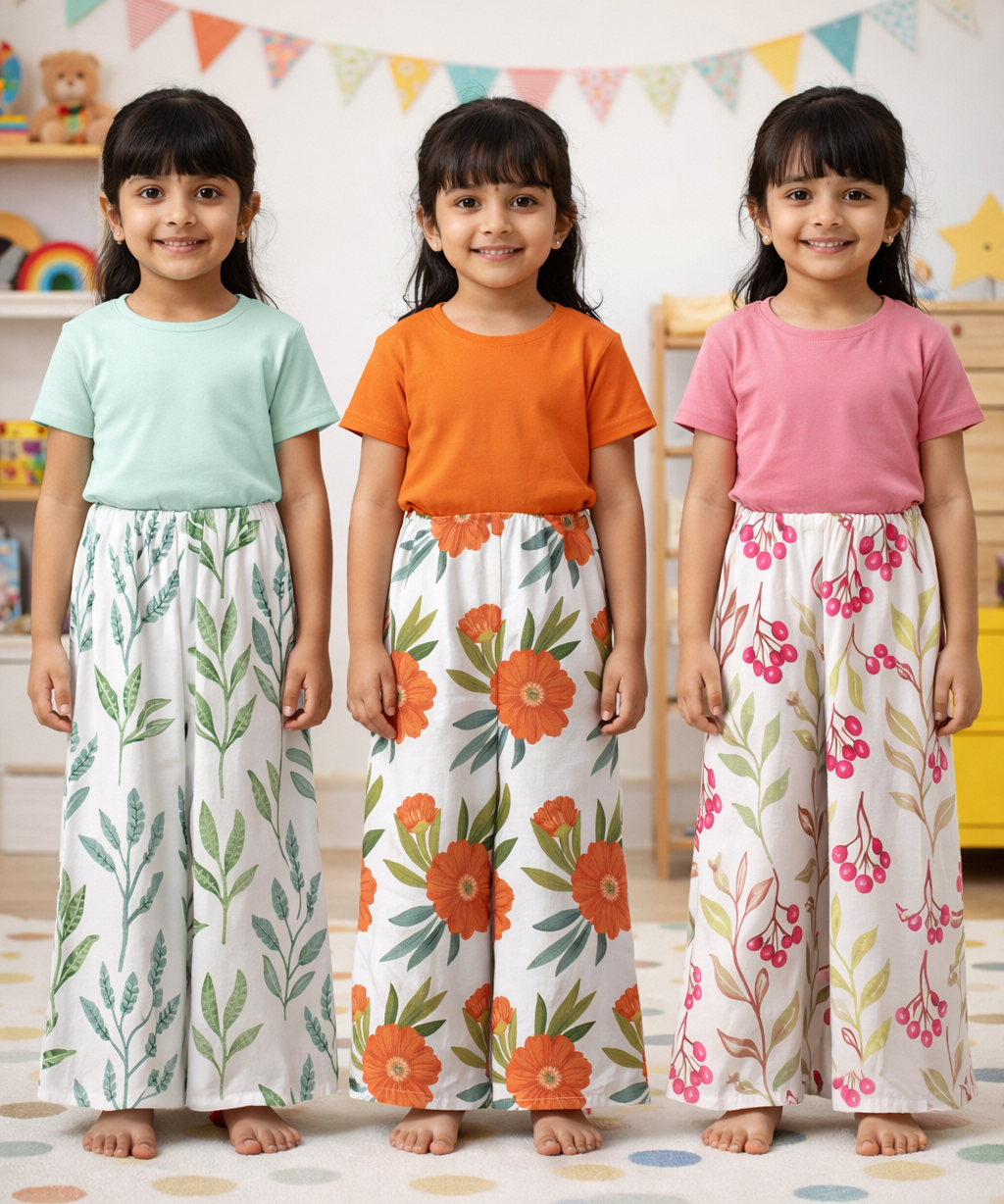 Printed Palazzo Pant | Casual Night wear for Girl Kids Age 4 To 10 Years (Pack of 3)
