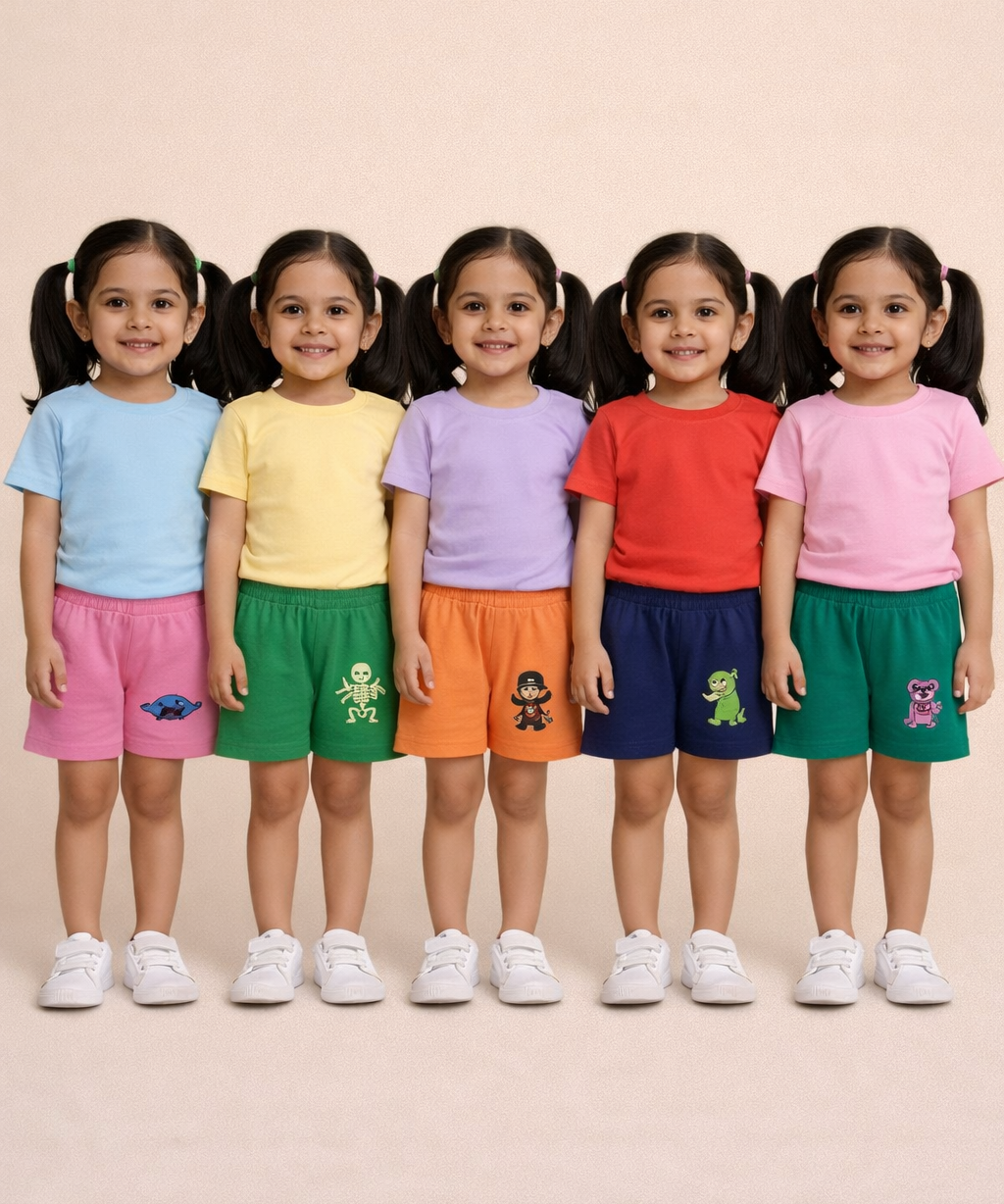 Girl Kid Cotton Printed Shorts | Random Cartoon Printed | Age 1 to 6 Years (Pack of 5 Pieces)
