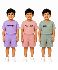 Kids Typography Print T-Shirt & Shorts Co-Ord Set for Boys | Age 6 Months-3 Years | Pack Of 3 Set Combo