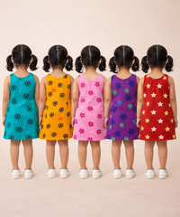 Girls 100% Cotton Printed 0 To 4 Years Gown Dress/Frock Dress (Pack of 5)