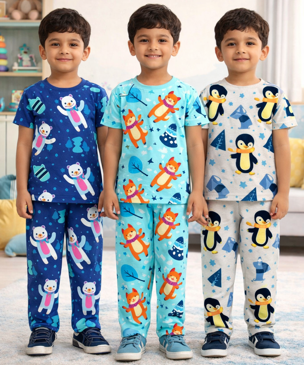 Boys Cotton Cartoon Printed Kids Co-ord Set Combo | Age 0 to 5 Years | T-shirt & Track pant (Combo Set Pack of 3)