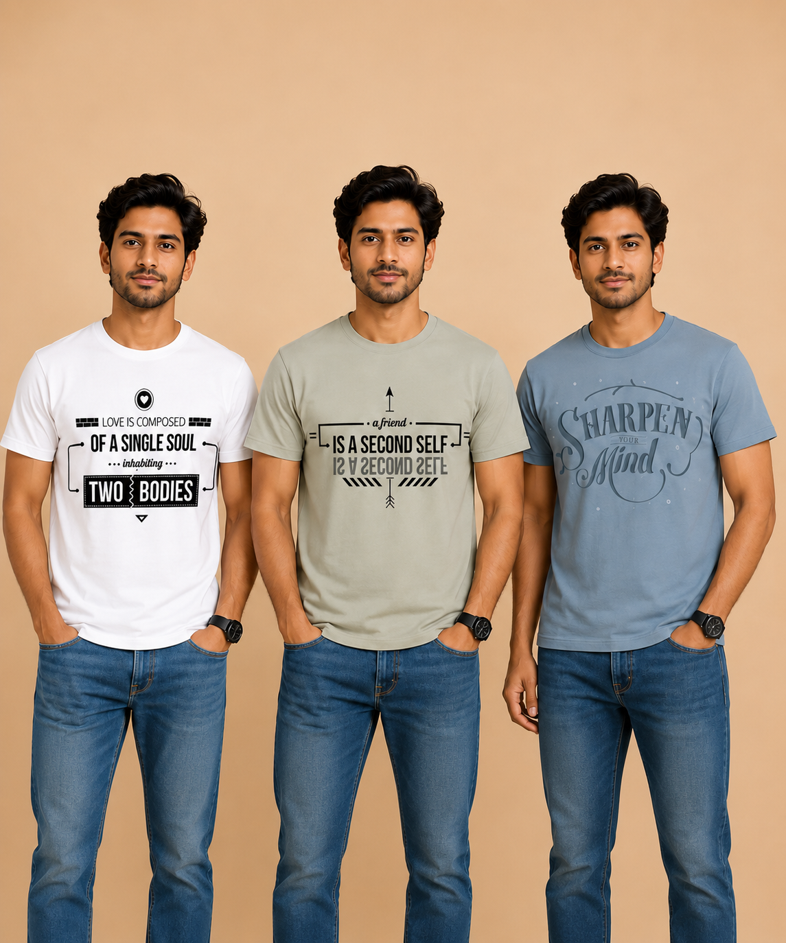 Men's Half Sleeve Printed Round Neck T-Shirt Combo (Pack of 3)