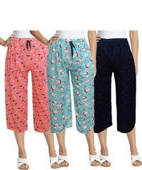 Women Night Wear Cotton Printed Capri Combo (Pack of 3)