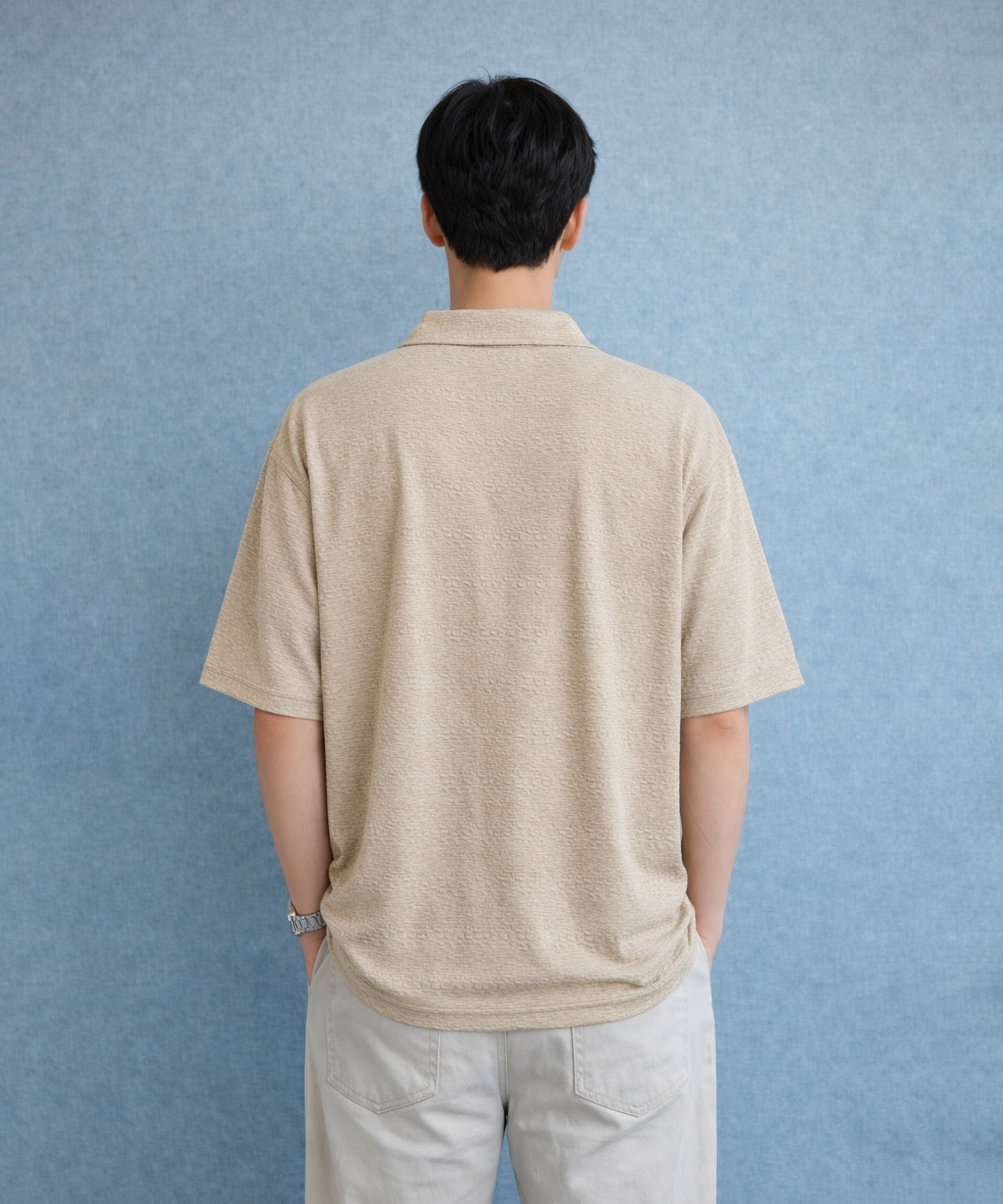 Korean Old Money Trending Oversized T-shirt /Beige Color / Solid Brand