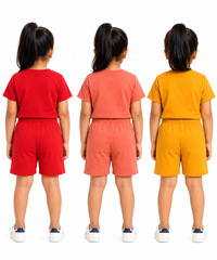 Kids Typography Print T-Shirt & Shorts Co-Ord Set for Girls | Age 6 Months-3 Years | Pack Of 3 Set Combo