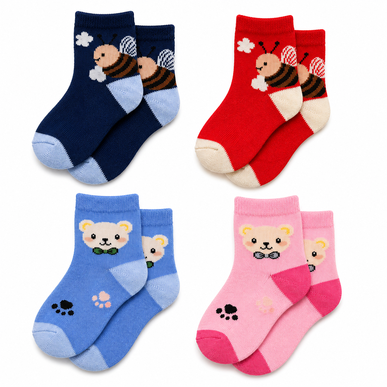Cute Cartoon Ankle Socks for Baby Kids Casual Wear Multicolor |  Pack of 4 Combo