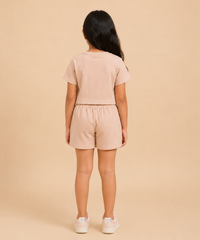 Girls Solid Ribbed Co-Ord Set for Casual Wear for Girl Kids | Age 1 to 10 Years | Bow Style Top & Shorts Combo Set