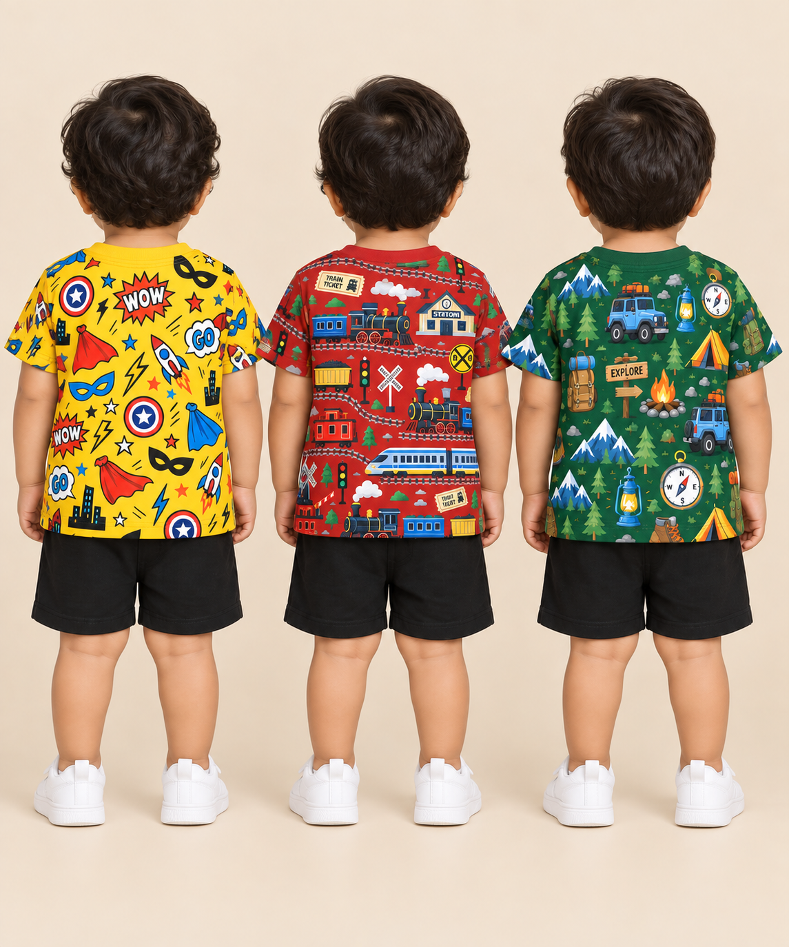 Baby Boys All Over Printed Cotton T-Shirt Multi Colour | Age 0 to 36 Months (Pack of 3 Pieces)